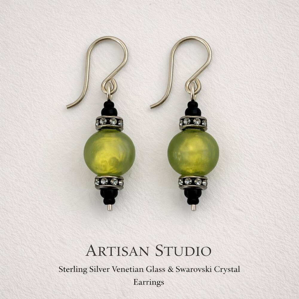 Sterling Silver Venetian Glass & Swarovski Crystal Earrings | Artisan Studio